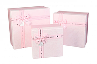 Подарочные коробки квадратные розовые с бантиком (комплект 3 шт), разм.L: 27*27*14.5 см