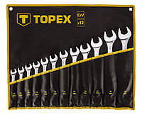 Topex Ключи гаечные, набор 12 ед., комбинированные, 13-32 мм, CrV, чехол-скрутка Technohub - Гарант Качества