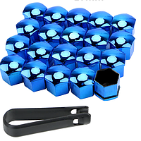 Колпачки на болты гайки 17мм (хром) синие 20 штук +ключ