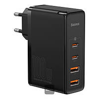 Мережевий зарядний пристрій Baseus GaN2 Pro (2xUSB, 2xType-C, 100W, швидка зарядка, 20V/5A, EU) - Чорний