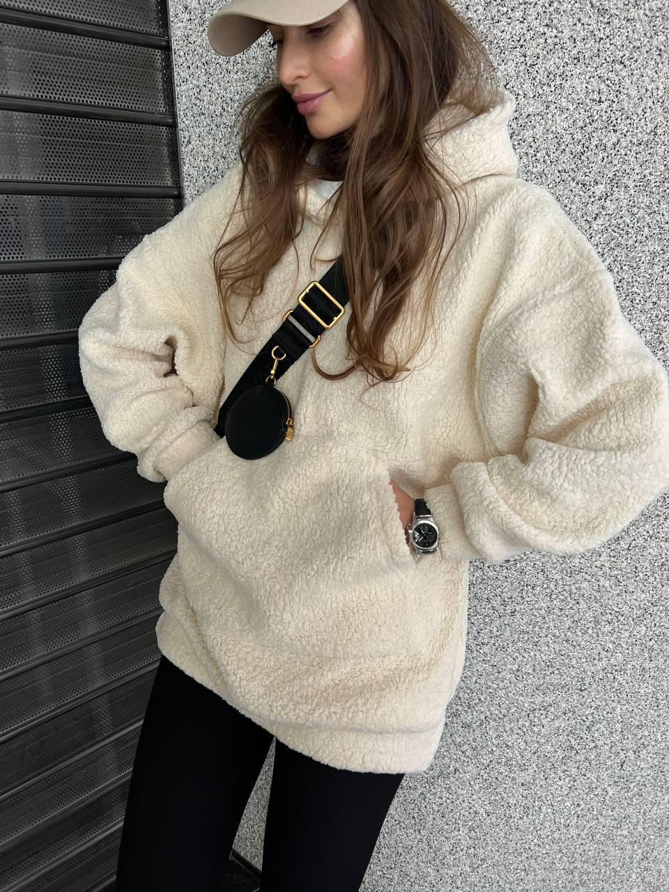 Жіноче плюшеве худі з капюшоном і кишенею кенгуру однотонне (р. 42-46) 83043143, фото 1