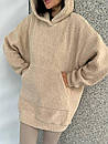 Жіноче плюшеве худі з капюшоном і кишенею кенгуру однотонне (р. 42-46) 83043143, фото 2
