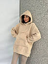 Жіноче плюшеве худі з капюшоном і кишенею кенгуру однотонне (р. 42-46) 83043143, фото 4