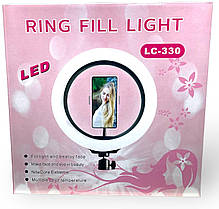 Кільцева лампа LED LC-330 33 см з 1 тримачем для телефона та USB, лампа від USB, фото 3