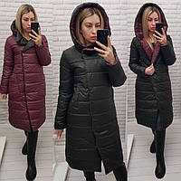 Куртка єврозима двостороння з капюшоном арт. 1007 чорний + марсала