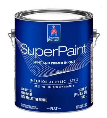 Латексна глибокоматова фарба  SUPERPAINT, FLAT, HRW світловідбивна біла, (3,78 л). Sherwin-Williams