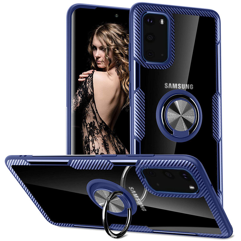 TPU+PC чохол Deen CrystalRing під магнітний тримач для Samsung Galaxy S20 Безбарвний / Синій - фото 1 - id-p1767059837