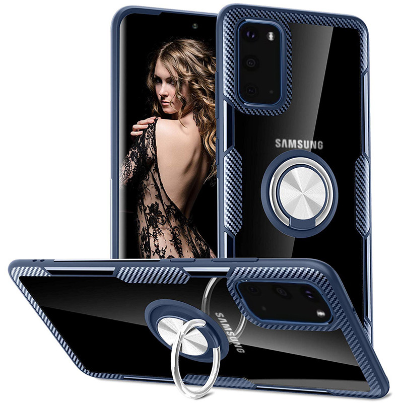 TPU+PC чохол Deen CrystalRing під магнітний тримач для Samsung Galaxy S20 Безбарвний / Темно-синій - фото 1 - id-p1767059839