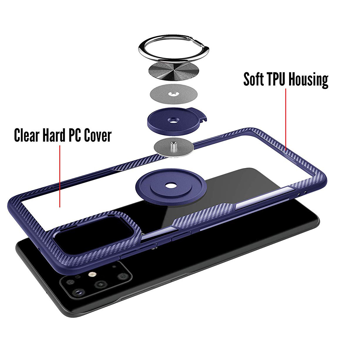 TPU+PC чохол Deen CrystalRing під магнітний тримач для Samsung Galaxy S20+ Безбарвний / Синій - фото 4 - id-p1767059842