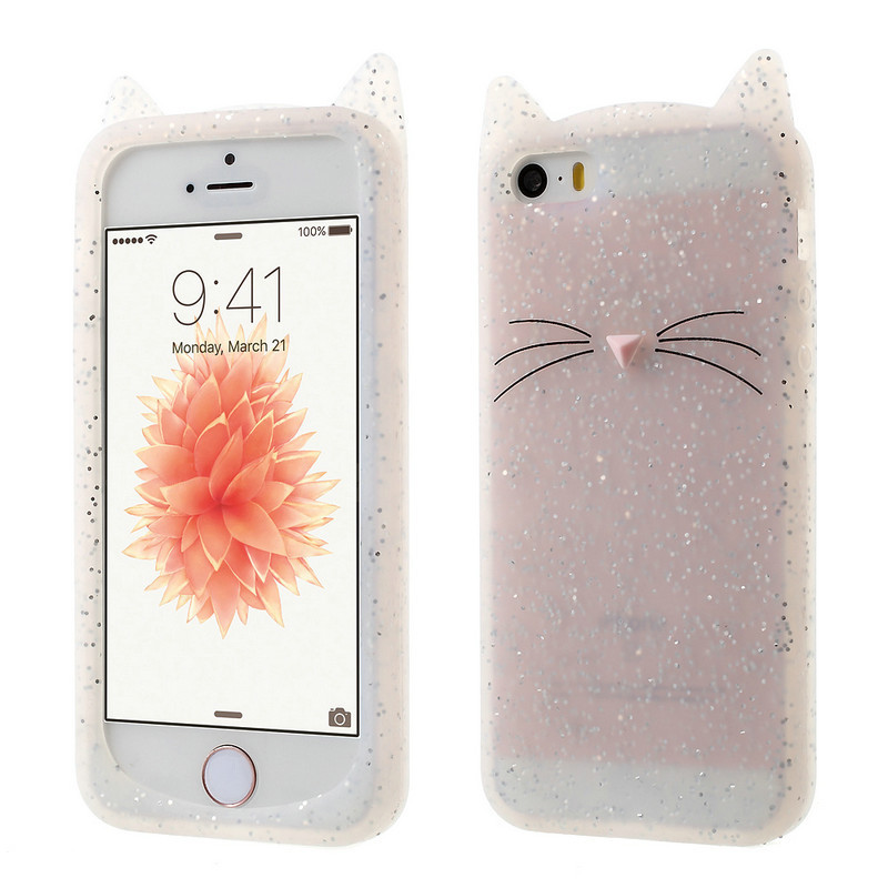 Силіконова накладка 3D Cat для Apple iPhone 5/5S/SE Білий / Блестящий - фото 1 - id-p1767078973