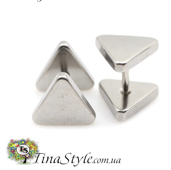 Стильна чоловіча сережка модні сережки-штанги з титанової сталі сережки-штанги трикутник 1 шт, фото 1