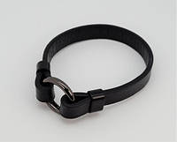 Браслет кожаный с металлическим кольцом (черный) арт. 03500