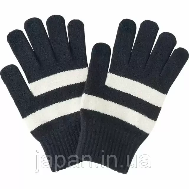 Трикотажні рукавички для сенсорних екранів Heattech UNIQLO (чорний із білою смужкою, L)