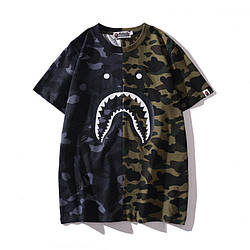 Футболка Bape Shark чорно-зелена чоловіча жіноча унісекс з камуфляжем