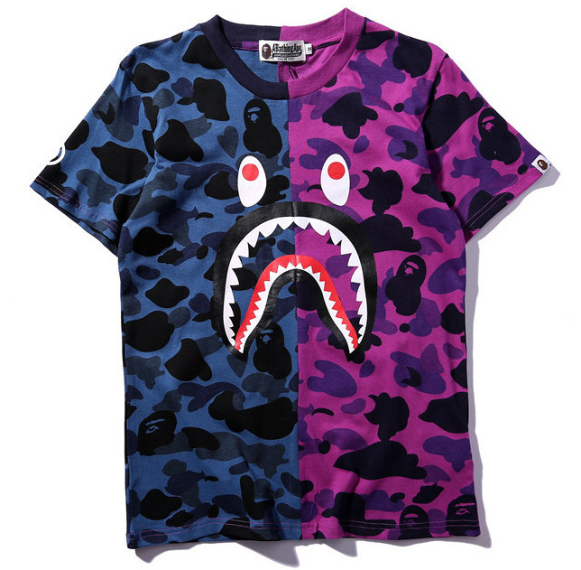 Футболка Bape Shark синьо-фіолетова чоловіча жіноча унісекс з камуфляжем