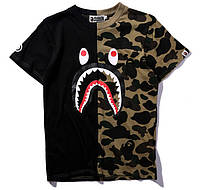 Футболка Bape Shark чёрно-зелёная мужская женская унисекс камуфляжная