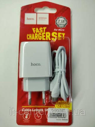 СЗУ блок Hoco C72A Glorious (1USB/ 2.1A) + кабель Micro USB білий, фото 2