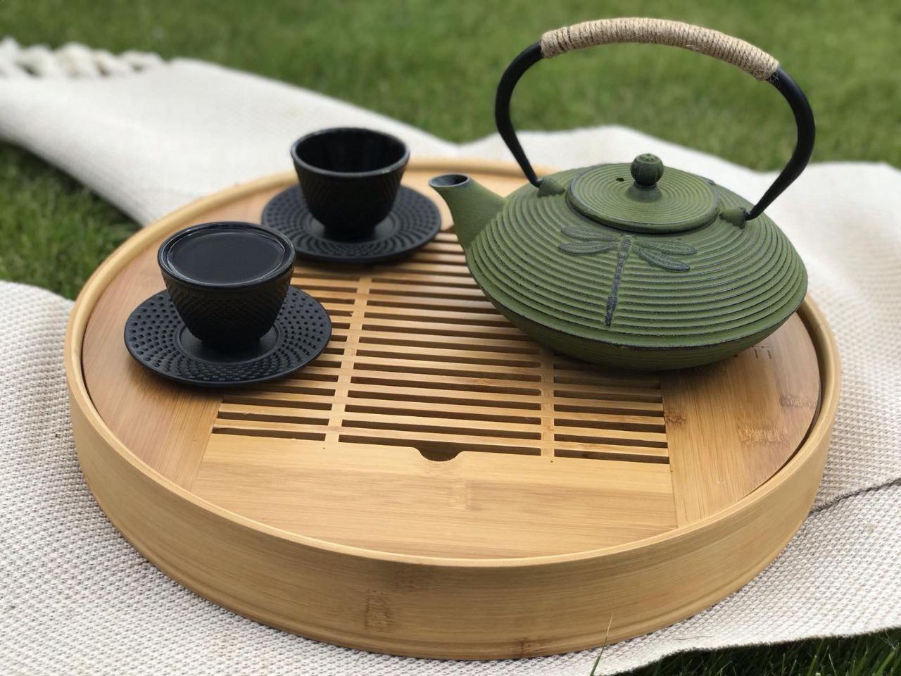 Столик-Чабань для чайной церемонии (чайный) бамбук большой 38х5,5 см круглый "Нагано" T0509 - фото 4 - id-p1766326879