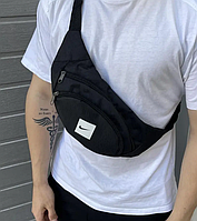 Бананка черная Nike вместительная городская стильная крутая сумка поясная на грудь 34х14 см для парней КМ