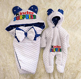 Яскравий весняний комплект на виписку з пологового будинку для новонародженого Kinder Surprise ШкодаМода Синій