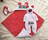 Яскравий весняний комплект на виписку з пологового будинку для новонародженої Kinder Surprise ШкодаМода Червоний, фото 3