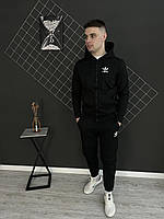 Демісезонний спортивний костюм Adidas чорна кофта на змійці + штани (двонитка)