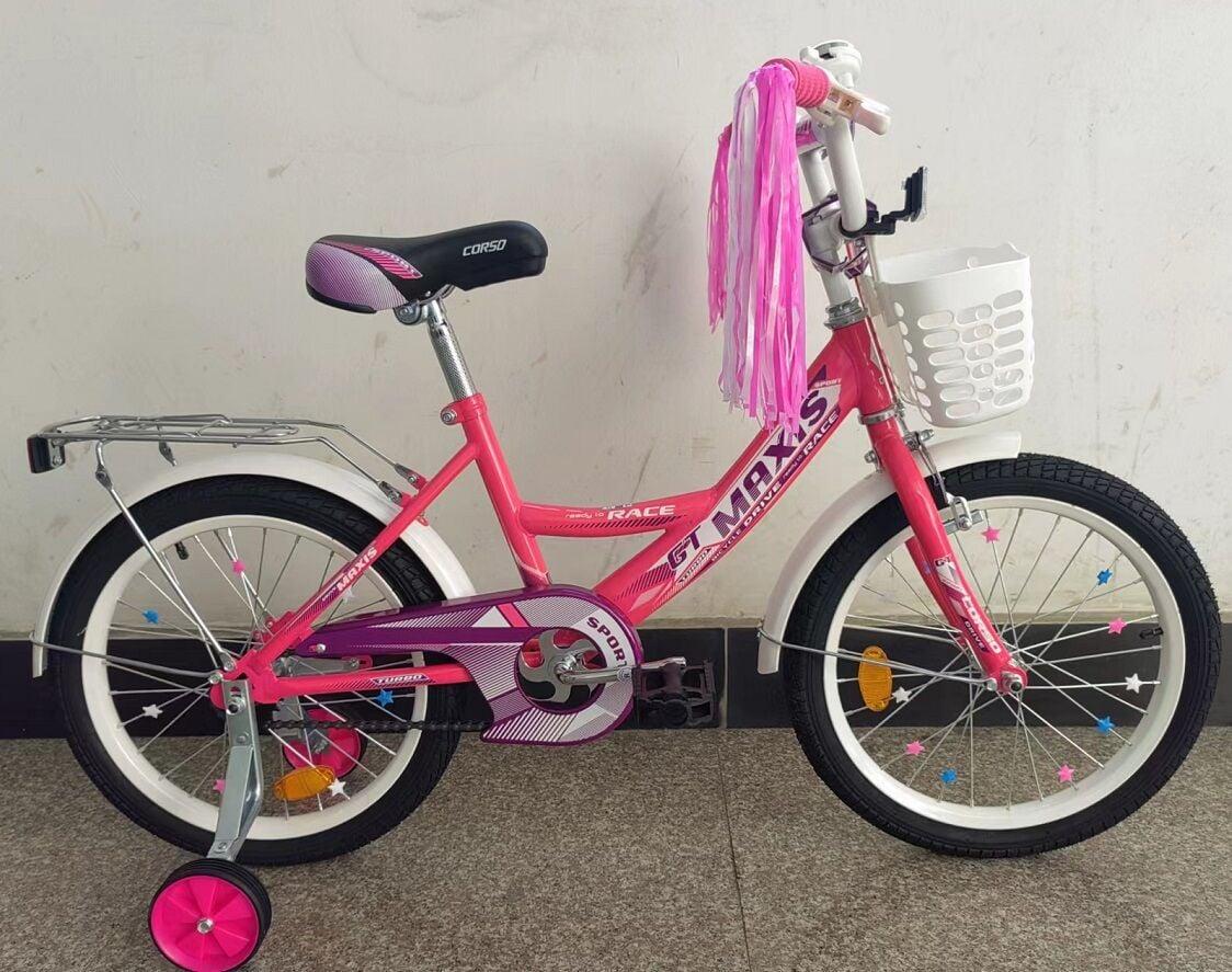 Велосипед дитячий двоколісний 18 дюймів CORSO CL-18573 з ручним гальмом і кошиком/рожевий для дівчинки