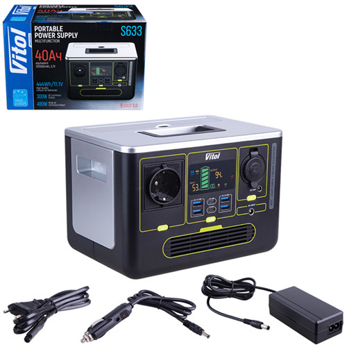Портативна зарядна станція Vitol S633, 220В/300Вт/Li-ion 444Вт/год, чистий синус (S633)