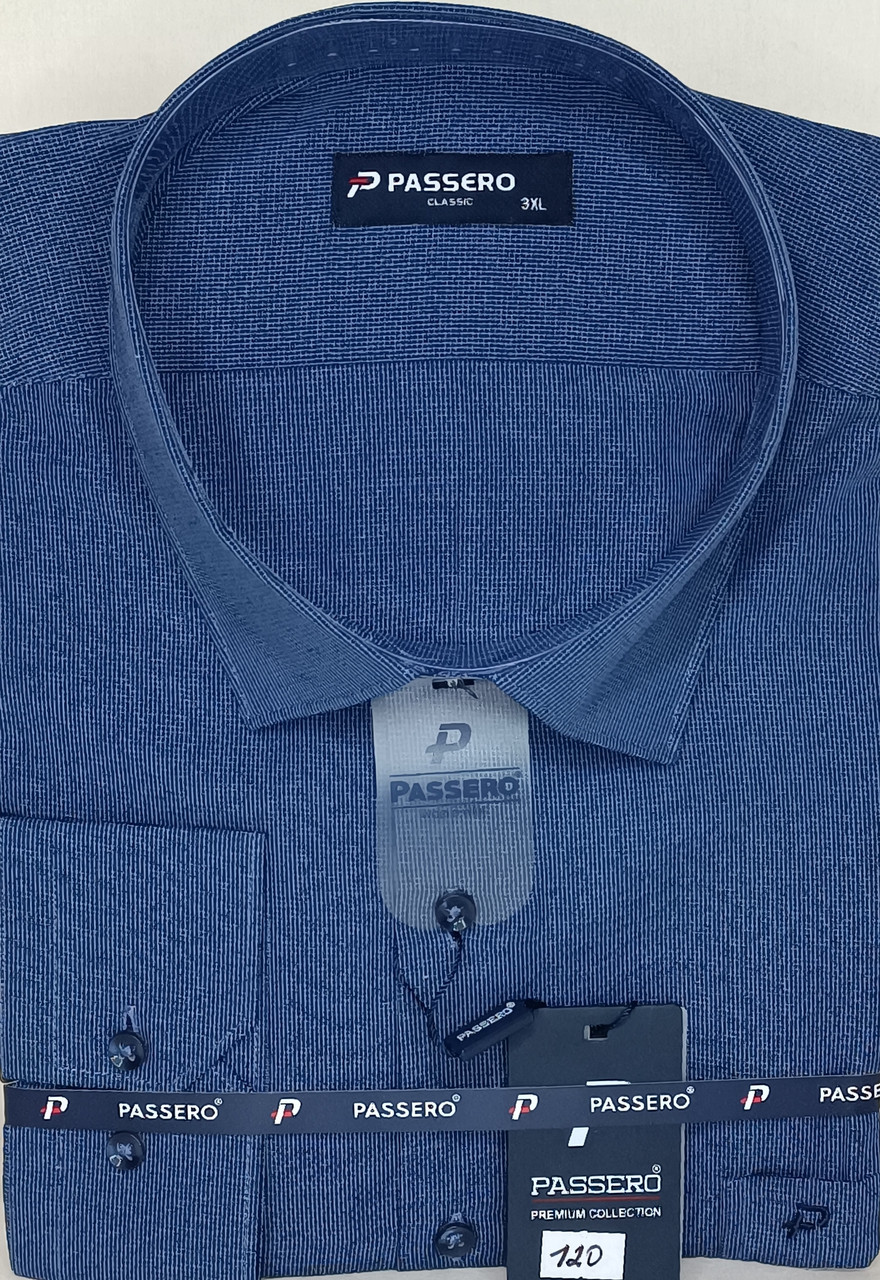 Батальна чоловіча синя сорочка Passero vd-0120 класична сорочка в клітку з довгим рукавом ошатна 4XL
