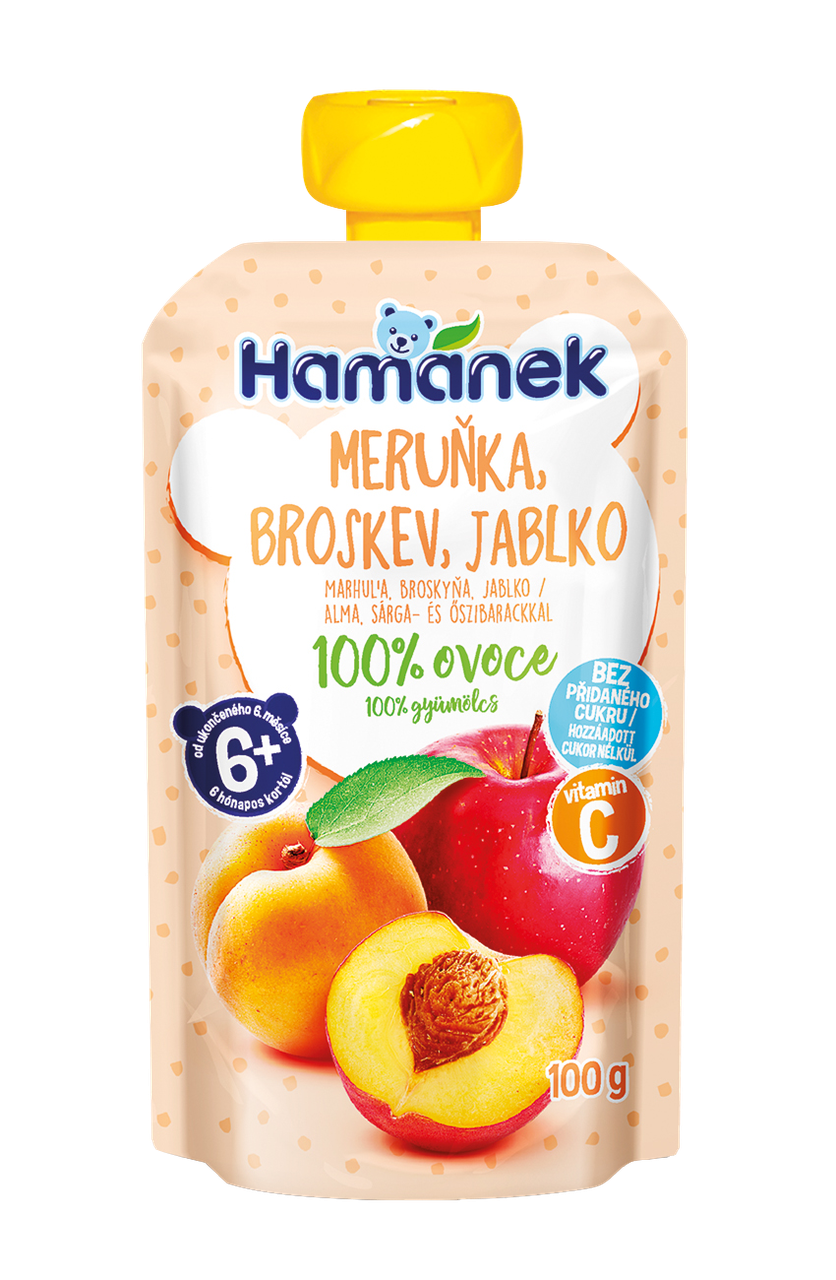 Пюре пауч Яблуко з персиком та абрикосом Hamanek, 100г