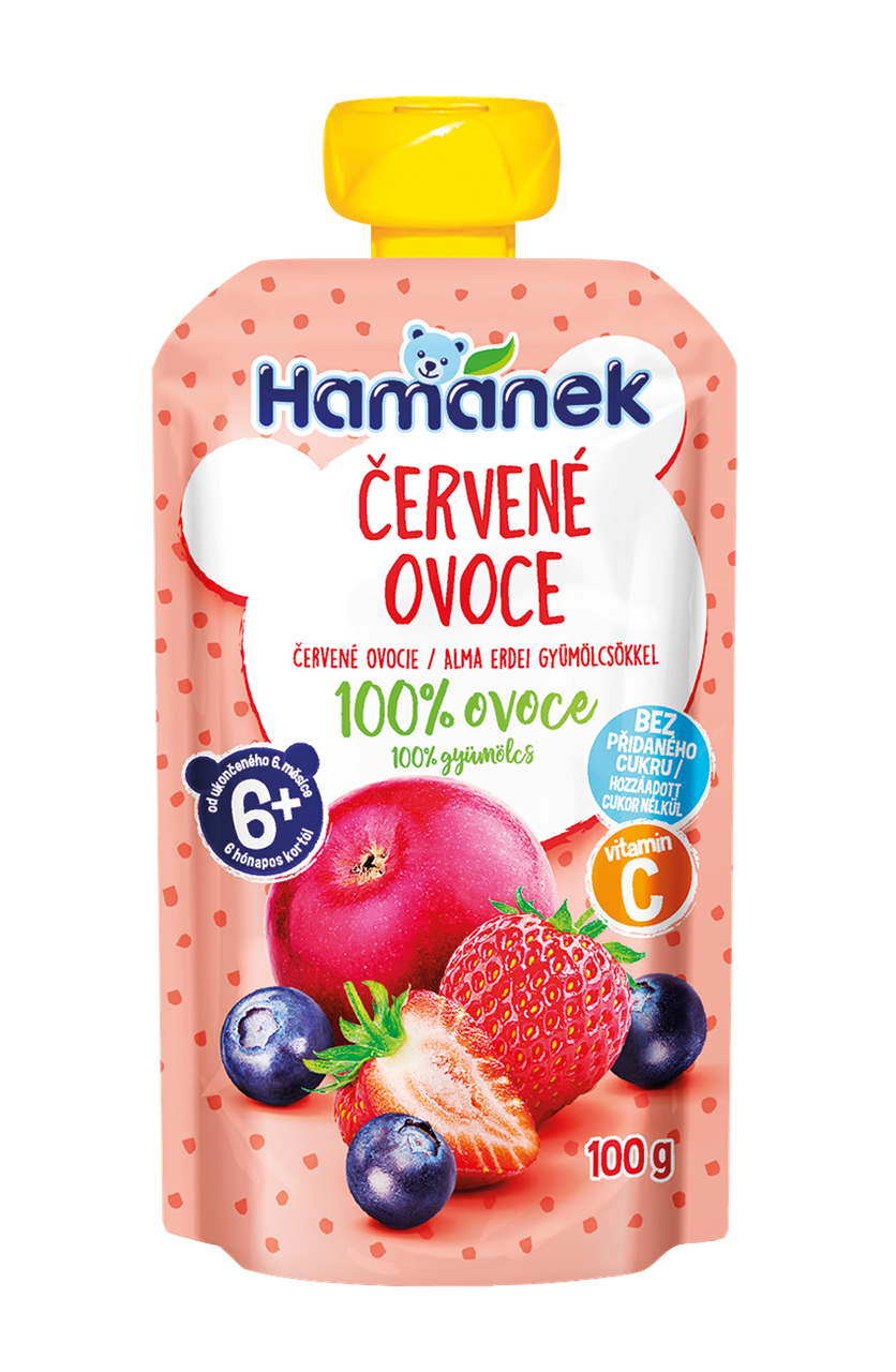 Пюре пауч Яблуко, чорниця, полуниця Hamanek, 100г