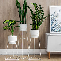 Підставки для кімнатних квітів білий набір 3 шт з горщиками білі