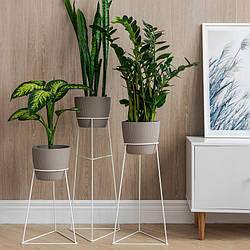 Підставки для кімнатних квітів білий набір 3 шт з горщиками моко