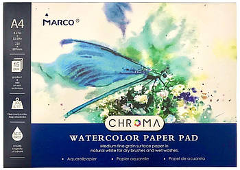 Папір-склейка для акварелі А4 (210*297), 300г/м2, 15л, Medium fine grain paper Marco 1071A-15CBP