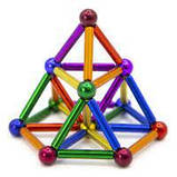 Магнітний конструктор Neo RGB з 36- і магнітних паличок і 26 сталевих кульок Різнобарвний, фото 3