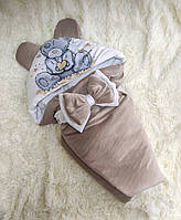 Летний велюровый конверт с принтом Мишка для новорожденных, капучино