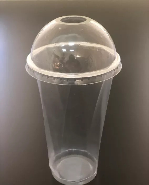 Склянка одноразова ПЕТ 400 мл пластикова фігурна з купольною кришкою для коктейлів