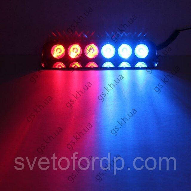 Стробоскоп світлодіодний на присосках червоно-синій на лобове скло, фото 1