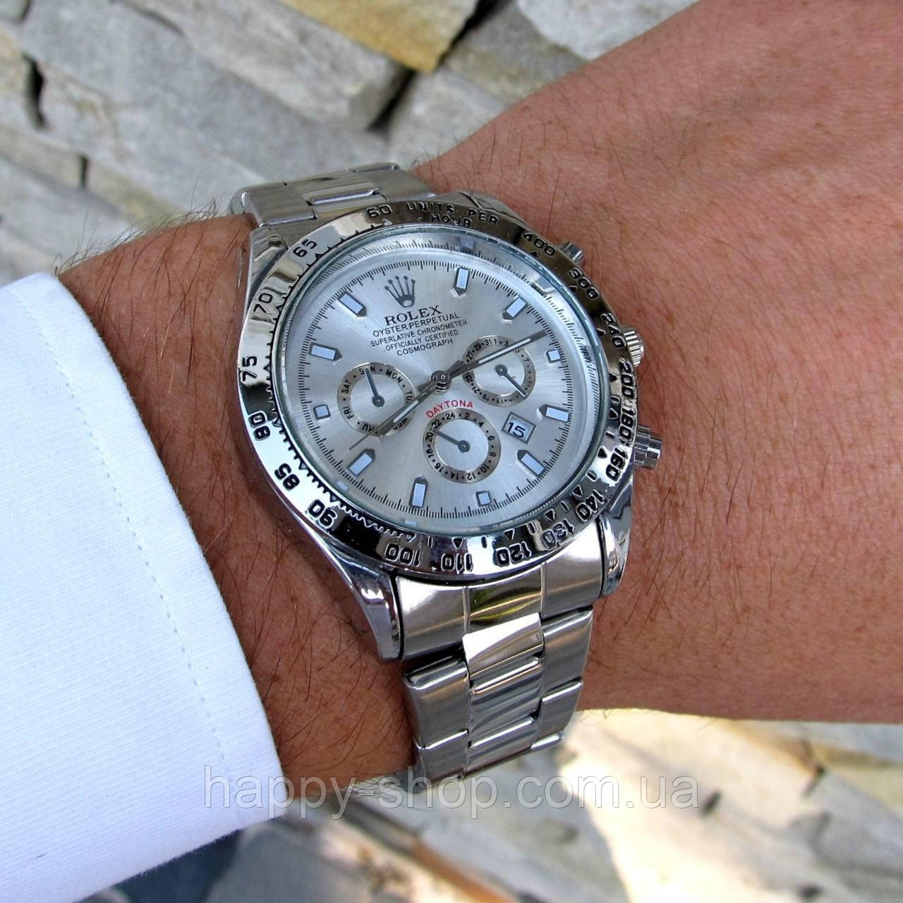 Чоловічий наручний стильний годинник на руку срібний