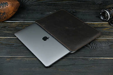 Шкіряний чохол для MacBook Air 13" (2018-2021) Дизайн №2 з повстю, Вінтажна шкіра, колір Шоколад