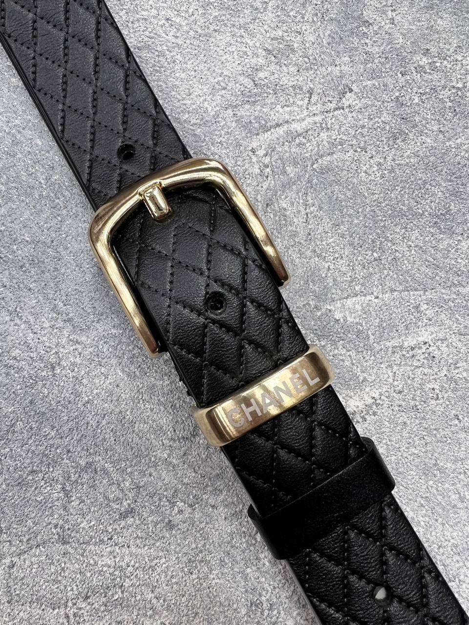 Жіночий ремінь Chanel шкіряний, Чорний/Світле золото
