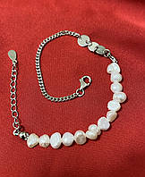 Срібний брослет, вставки перлини, в стилі Барокко