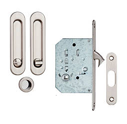 Комплект Siba для розсувних дверей - Ручки врізні із замком -нікель