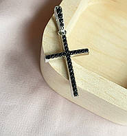 Срібний підвіс у вигляді хреста, родований, з чорними фіанітами