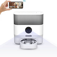 Автоматична годівниця для котів та собак PetLife 5L, смарт годівниця c Відеокамерою та WIFI, Білий