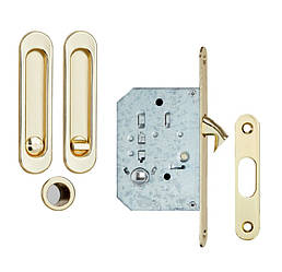 Комплект Siba для розсувних дверей - Ручки врізні із замком -золото