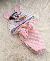 Демисезонный плюшевый конверт с принтом Минни для новорожденных, розовый