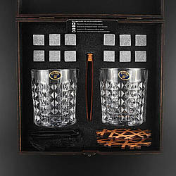 Келихи для віскі подарунковий дерев'яний набір Темна коробка +2 келихи Кубики для охолодження віскі