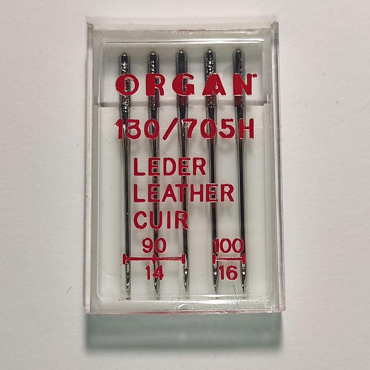 Голки швейні для шкіри та замші ORGAN Leather №90/100 пластиковий бокс 5 штук для побутових швейних машин (7001), фото 1