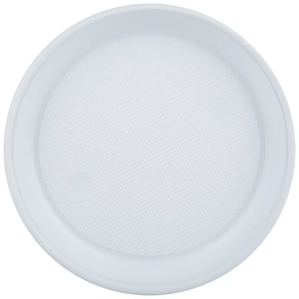 Одноразові тарілки пластикові дрібні 205 мм 100 шт білі для фастфуду / одноразовий посуд